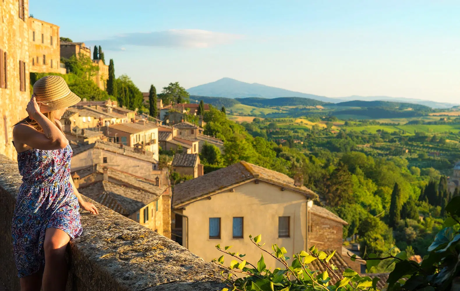 Tuscany countryside viewed from a luxury terrace